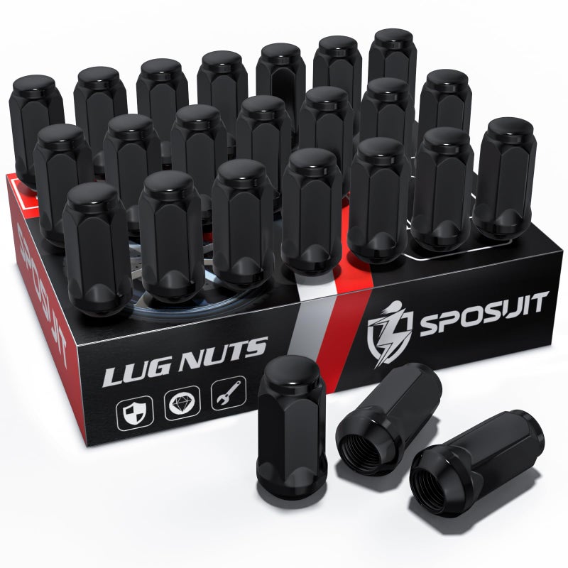 Sposuit M14x1.5 Lug Nuts - Replacement for 1999-2024 Chevy Silverado 1500, 2009-2024 Traverse, 2015-2024 Colorado, 2001-2024 Tahoe, 2007-2013 Avalanche - Closed End Black Lug Nut(24 Pcs) - Image 1